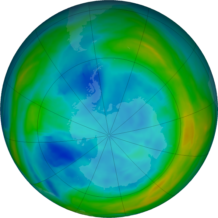 Antarctic ozone map for 30 July 2020